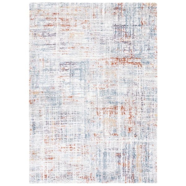 SAFAVIEH Berber Shag Blue Rust/Ivory Doormat 3 ft. x 5 ft. Abstract Area Rug