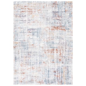 Berber Shag Blue Rust/Ivory 4 ft. x 6 ft. Abstract Area Rug