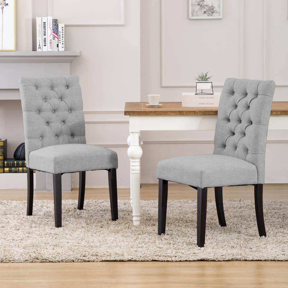 High Parsons Linen Upholstered Side Chair in Gray