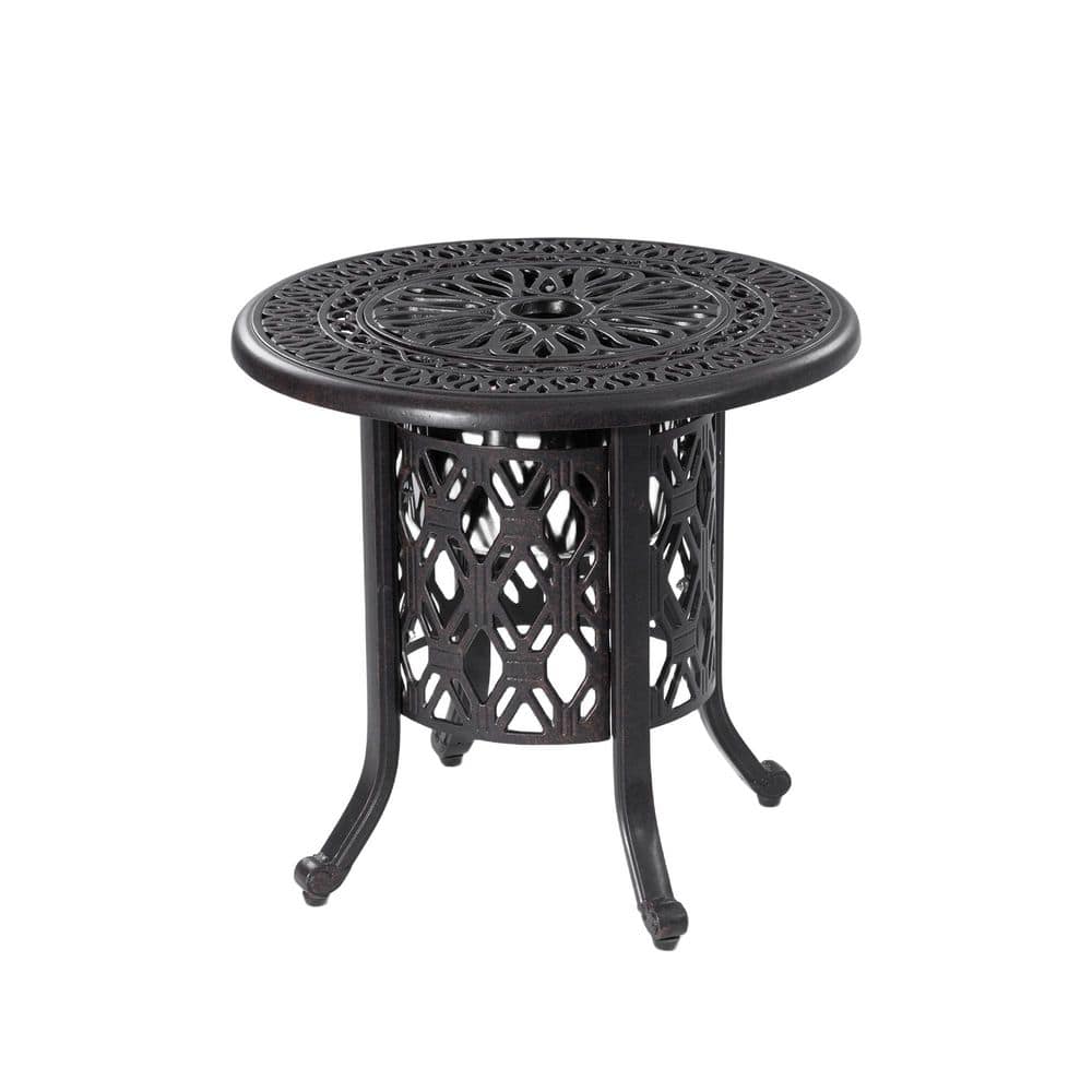 21 in. Round Bronze Aluminum Frame Outdoor Bistro Side Table With Removable