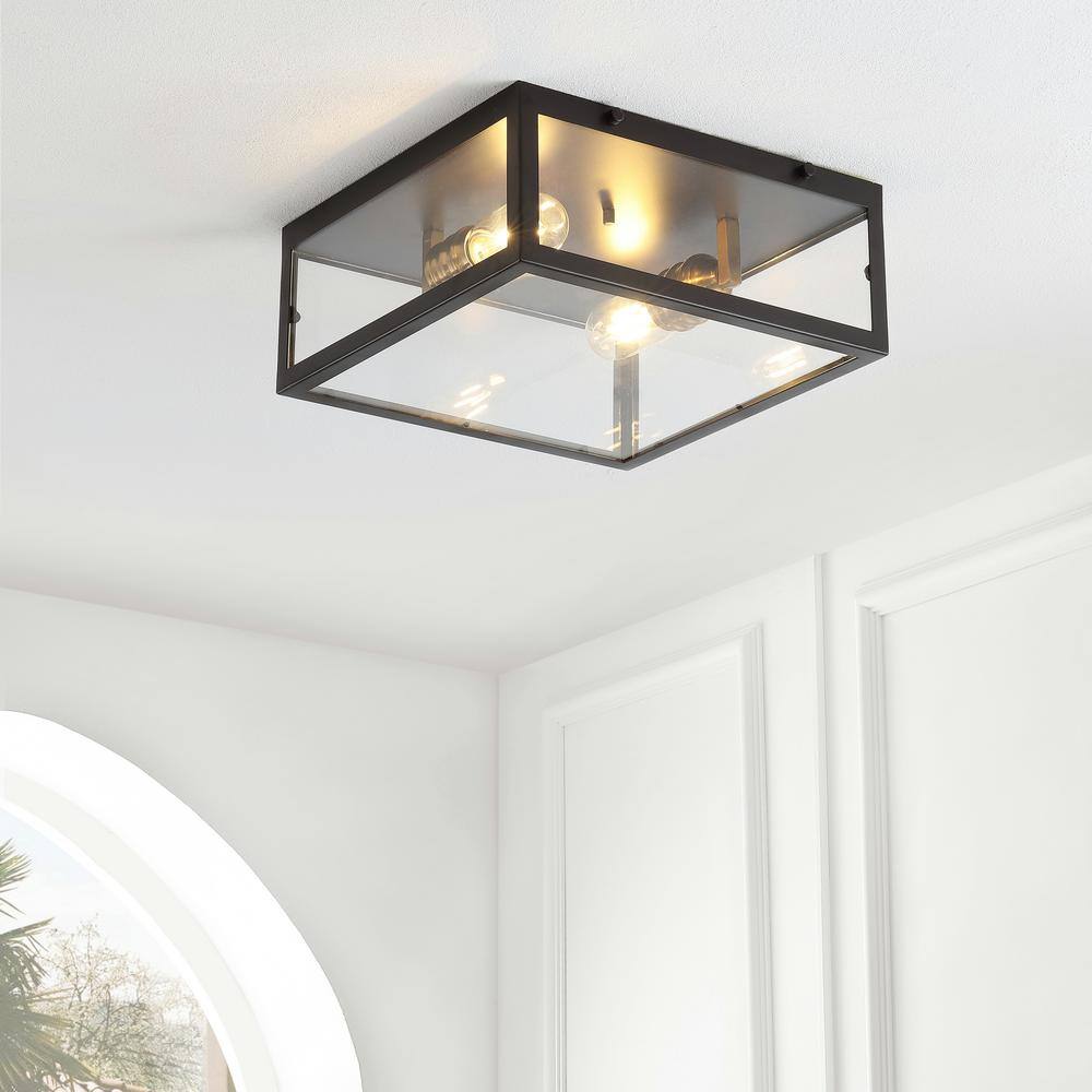 Farmhouse 12" Square LED Flush Mount in Oil Rubbed Bronze with Glass Shade