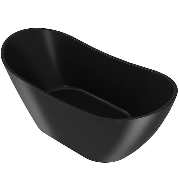 Freestanding 67 in. Fiberglass Double Slipper Flatbottom Modern Stand Alone Non-Whirlpool Bathtub in Matte Black