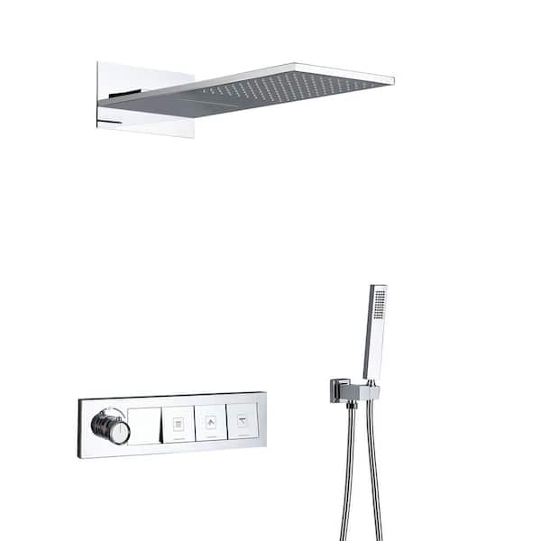 3-spray 22 in. Dual Handheld Shower Head Wall Mounting Fixed Shower Combo Set With Hand Shower 1.59GPM in Chrome