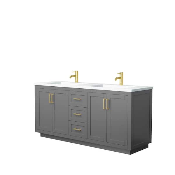 Wyndham Collection Miranda 72 in. W Double Bath Vanity in Dark Gray with Solid Surface Vanity Top in White with White Basins