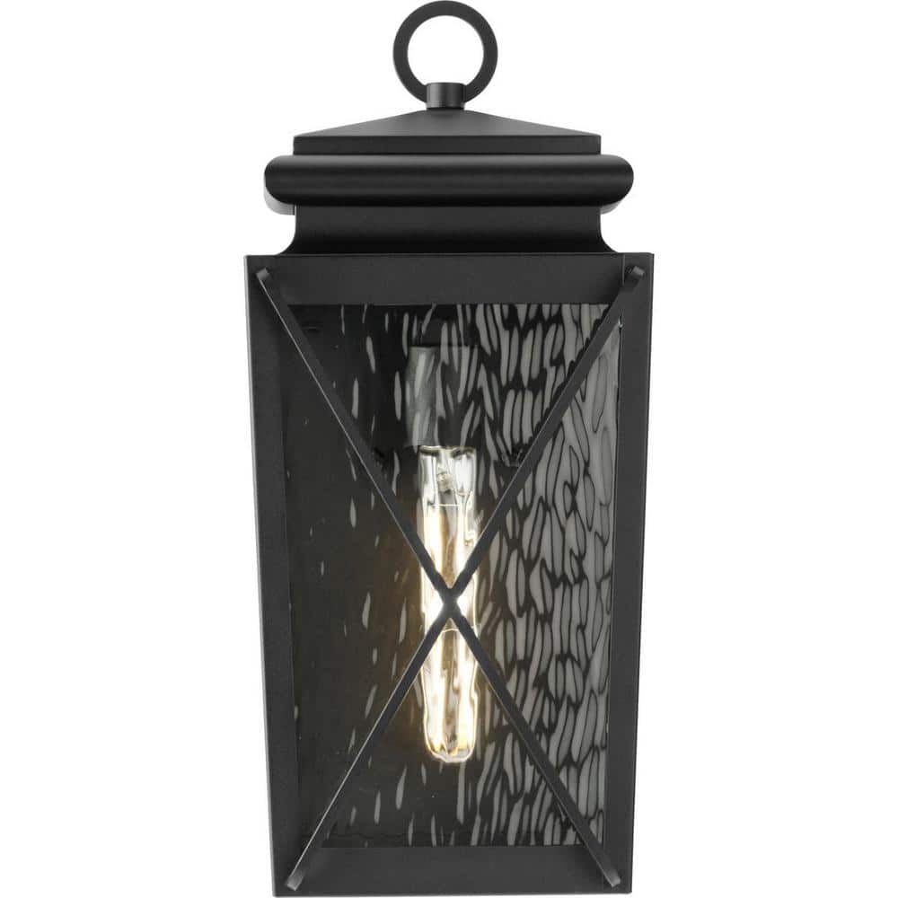 Wakeford Black Steel Outdoor Wall Lantern with Water Glass Shade