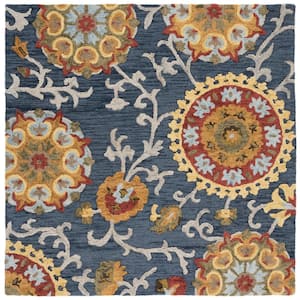 Blossom Navy/Multi 6 ft. x 6 ft. Bohemian Floral Square Area Rug