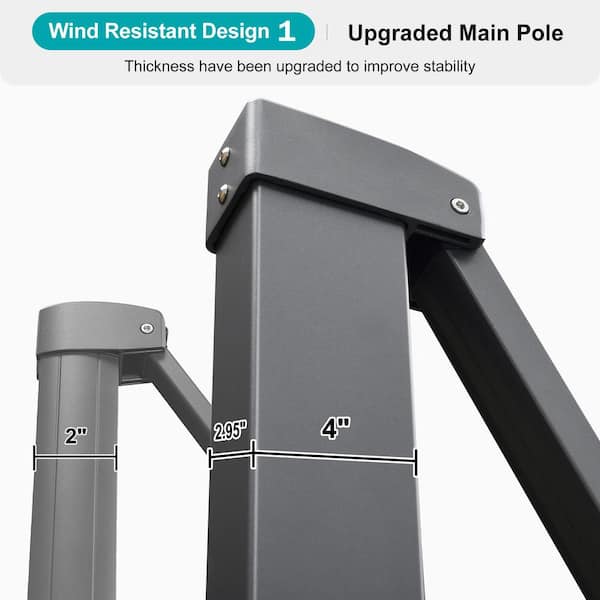 13 ft. Square Large Windproof Aluminum Outdoor Cantilever offset 360° Rotation Patio Umbrella with Base, Beige