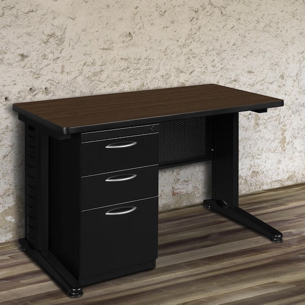 Fusion 48 in x 24 in Neo Walnut Teachers Desk with Single Pedestal Drawer Unit