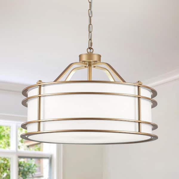 SAFAVIEH Silas 1-Light Gold Adjustable Cage Drum Hanging Pendant