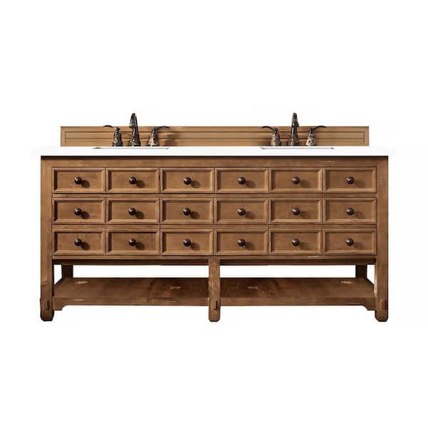 James Martin Vanities Malibu 72 in. W x 23.5 in.D x 35.3 in.H Double Bath Vanity in Honey Alder with Quartz Top in Classic White