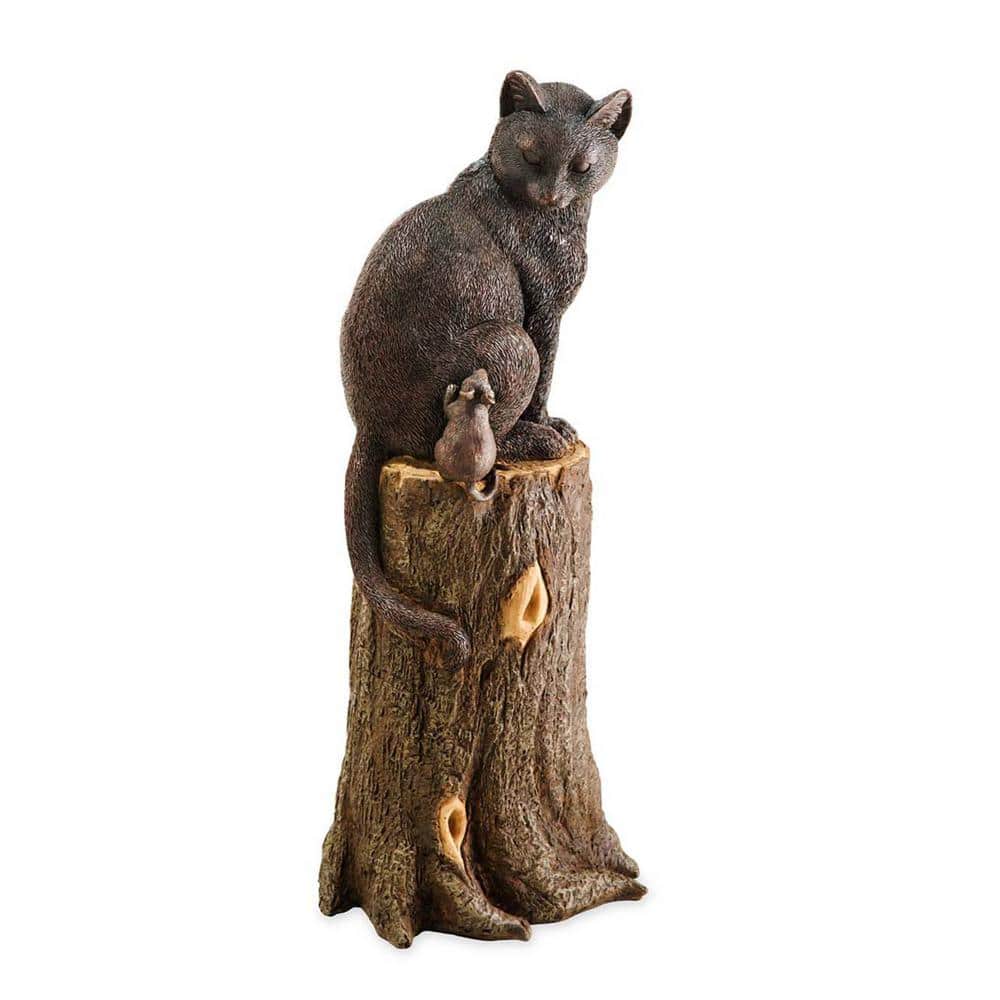 Plow & Hearth Cat and Mouse on Stump Lawn Ornament