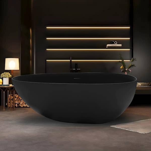 UPIKER Exquisite 67 in. x 33.46 in. Stone Resin Solid Surface Non-Slip Freestanding Soaking Bathtub in Matte Black