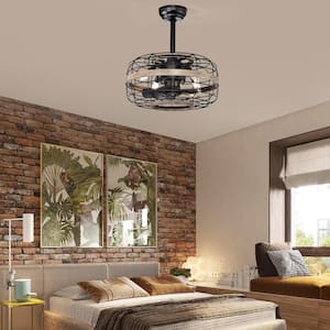 18 in. Indoor Rustic Farmhouse Caged Ceiling Fans Light with Remote Control, 3-Speeds for Bedroom, Living Room, Black