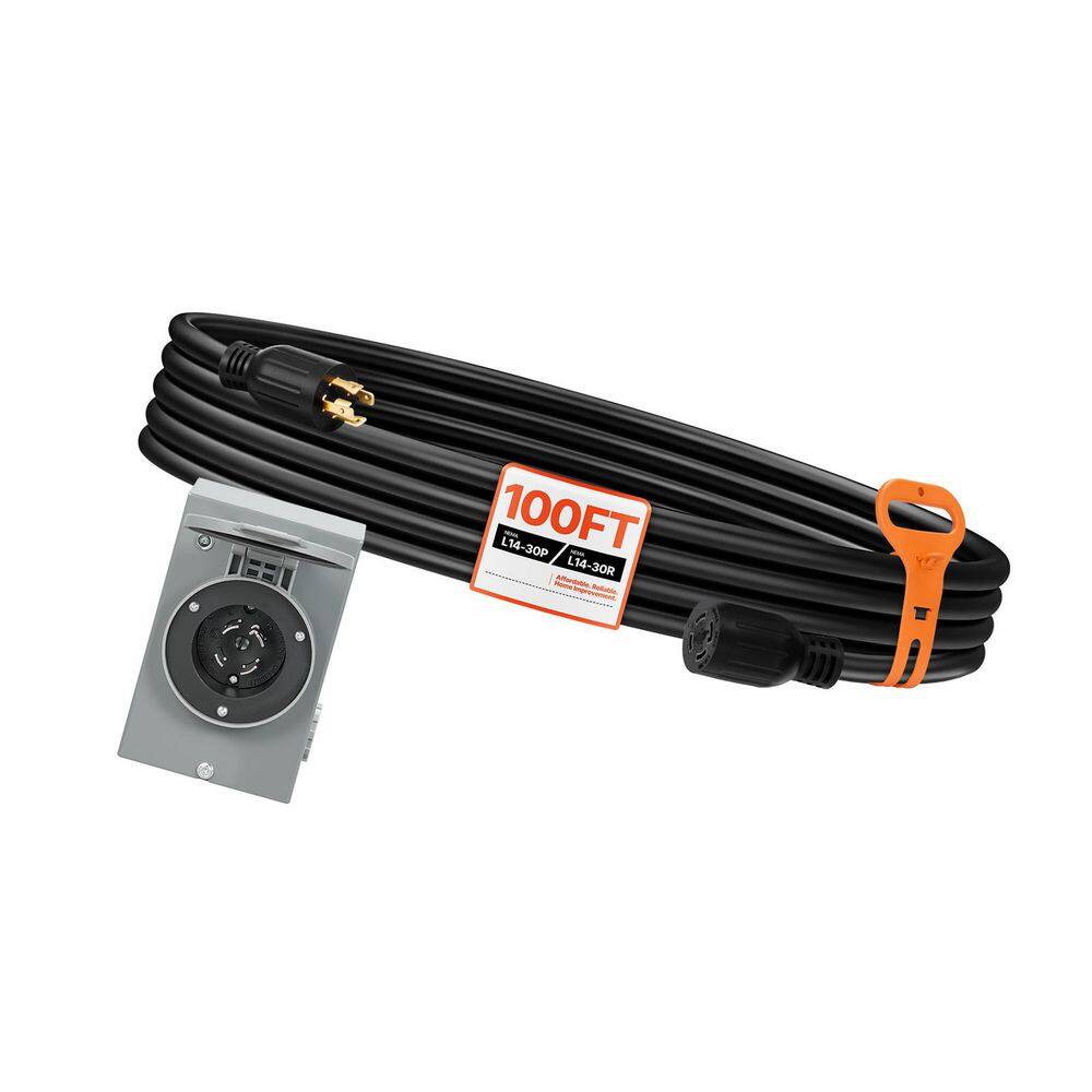 100 ft. Heavy-Duty SJTW 30-Amp Generator Extension Cord & Inlet Box, NEMA L14-30P to L14-30R, 125/250-Volt, Up to 7500 W price history on PriceWatchPro