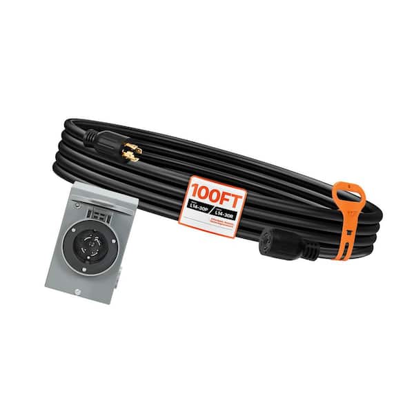 100 ft. Heavy-Duty SJTW 30-Amp Generator Extension Cord & Inlet Box, NEMA L14-30P to L14-30R, 125/250-Volt, Up to 7500 W
