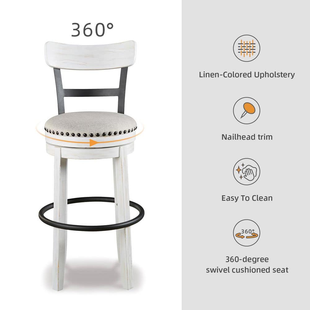 Industrial Cream White Swivel Barstool with Metal & Wood Accents