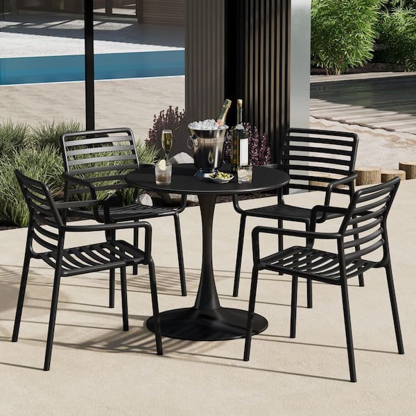 Frond and Form Outdoor All Weather Black Poly Plastic Stackable Armless Patio Dining Side Chair (Set of 4)