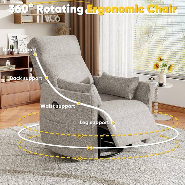 LACOO Light Gray Rocking Swivel Recliner Chair with Side Pockets