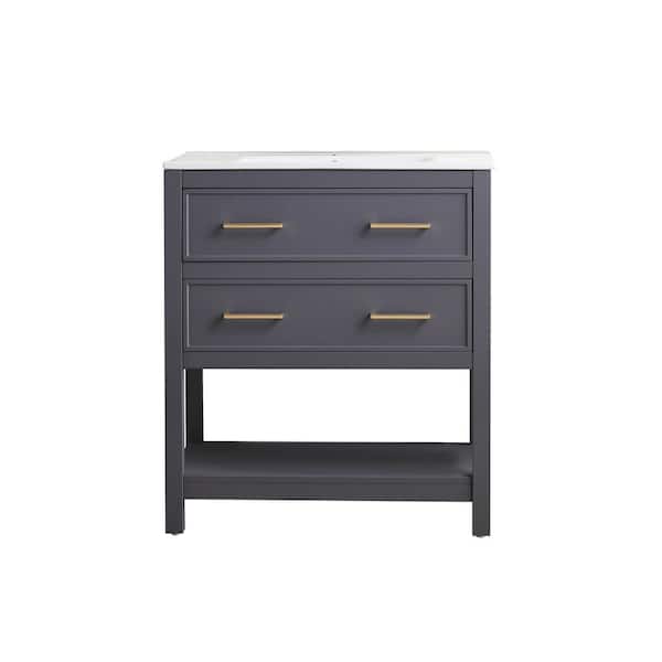 VAPSINT 30 in. W x 18 in. D x 32 in. H Bathroom Vanity in Dark Gray with White Ceramic Sink Top