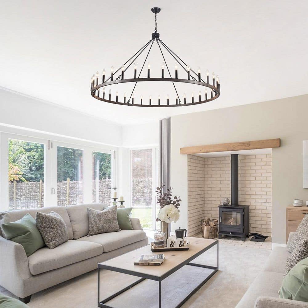 36-Light Brown Farmhouse Candlestick Linear Wagon Wheel Chandelier Height Adjustable Pendant for Kitchen Island price history on PriceWatchPro