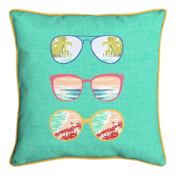 18 x 18 Outdoor Square Throw Pillow with Flange Scenic Sunglasses Well Water