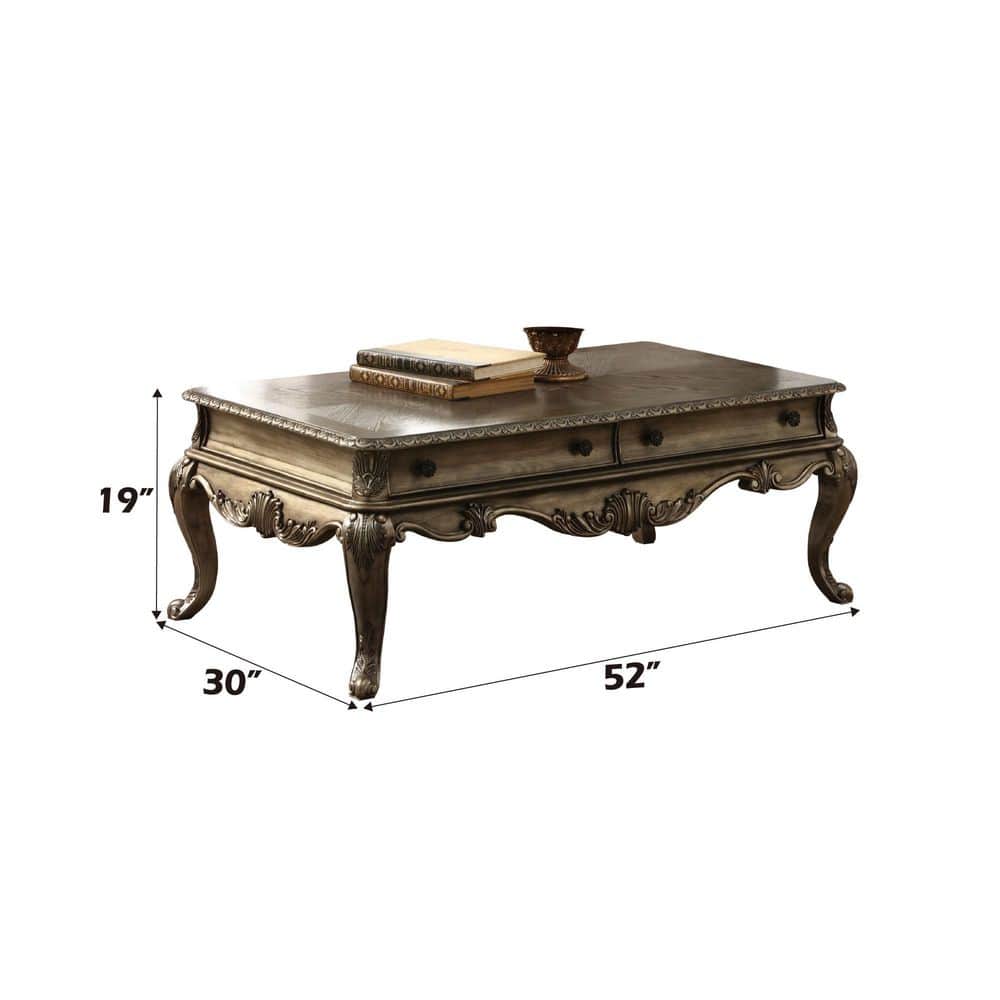 Vintage Oak Rectangular Coffee Table with Cabriole Legs and Storage