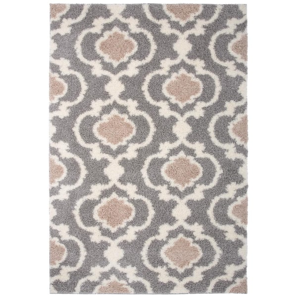 World Rug Gallery Moroccan Trellis Cozy Shag Gray 3 ft. 3 in. x 5 ft. Indoor Area Rug