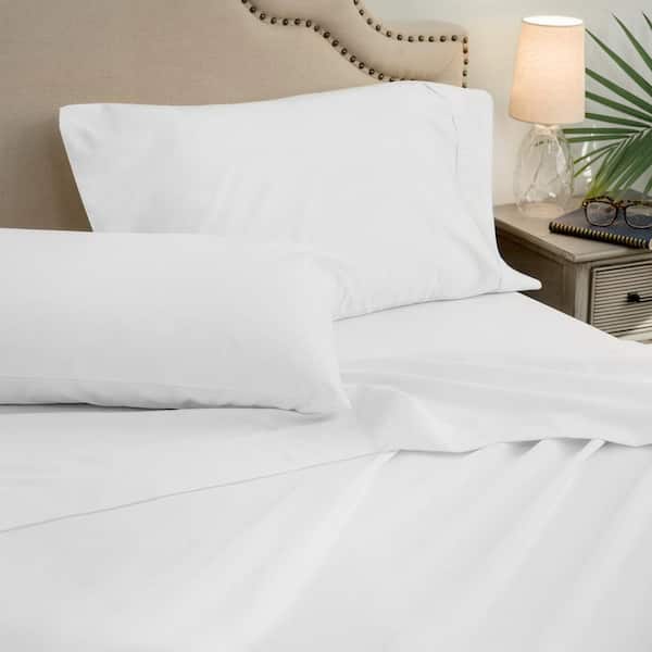 Unbranded 4-Piece White Solid 1000 Thread Count Cotton Blend Full Sheet Set