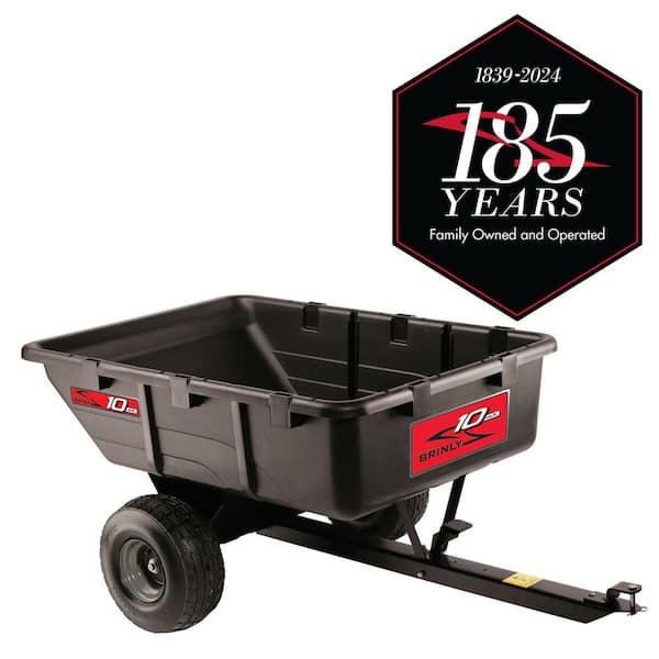 Brinly-Hardy 650 lb. 10 cu. ft. Tow-Behind Lawn Mower Trailer Dump Cart with Compression-Molded Bed for Lawn Tractors and ZTR Mowers