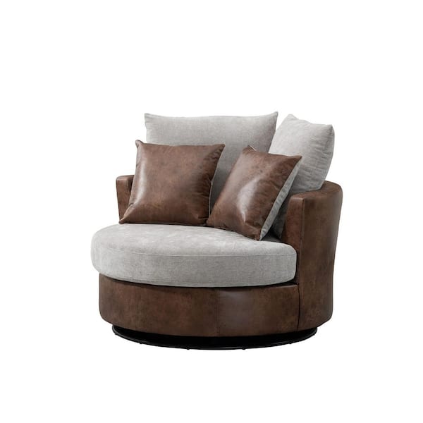 Unbranded Nordic Gray Round Swivel Accent Barrel Chair with 4 Pillows