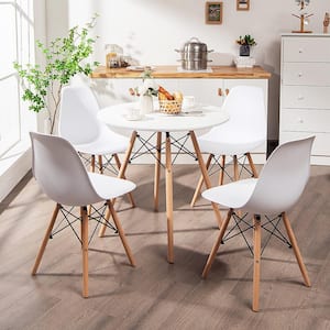 White Dining Table Set Modern 5-Pieces For 4-Round Dining Room Table Set with Solid Wood Leg