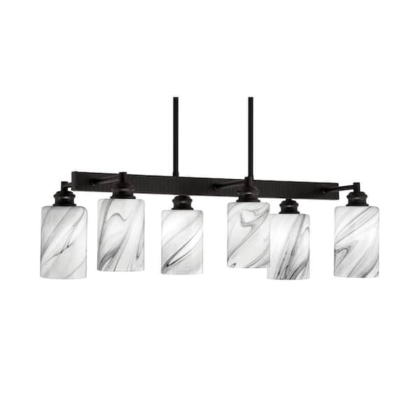 Unbranded Albany 6 Light Espresso Downlight Chandelier, Linear Chandelier for the Kitchen with Onyx Swirl Glass Shades