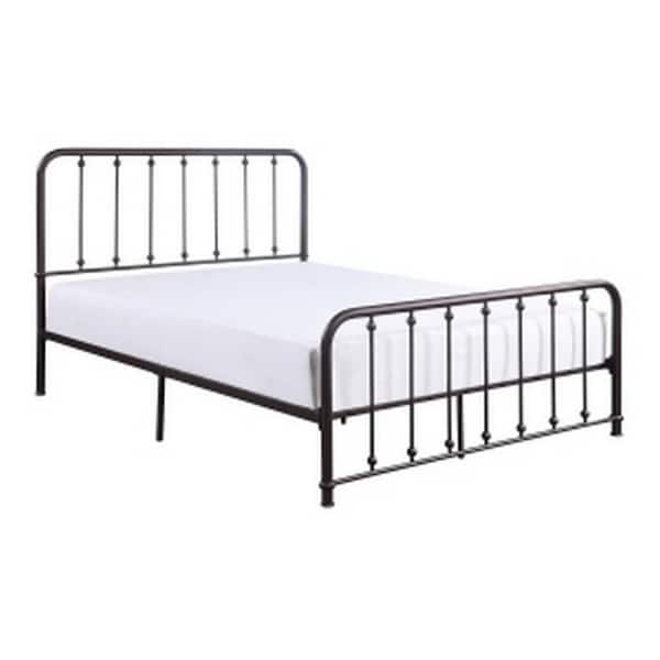 Benjara Bronze Metal Frame Queen Platform Bed with Tufted Headboard