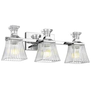 21.2 in. 3-Light Chrome Vanity Light with Clear Shade for Bathroom Living Room