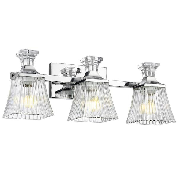 JAZAVA 21.2 in. 3-Light Chrome Vanity Light with Clear Shade for Bathroom Living Room