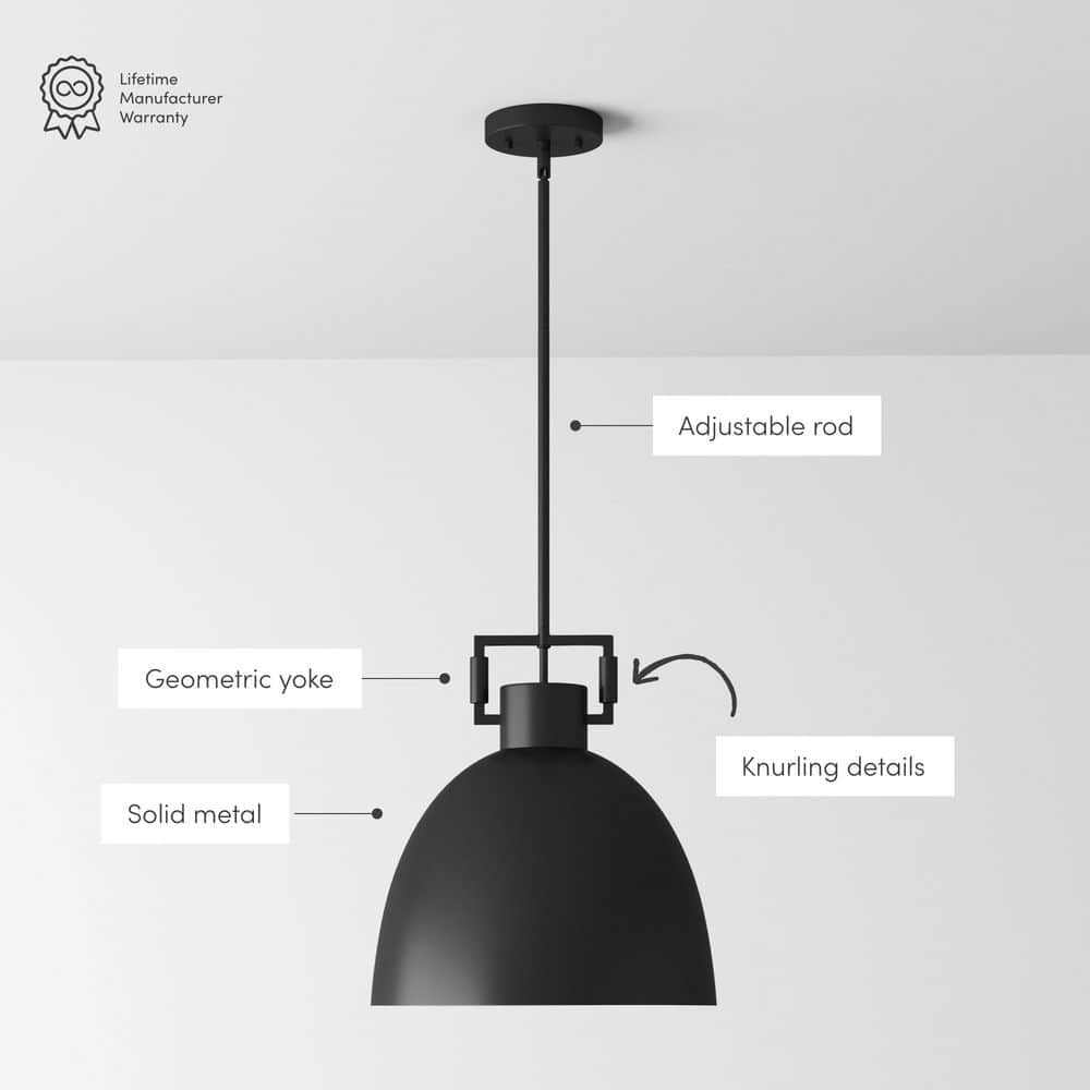 Matte Black Glass Bowl Pendant Light with LED