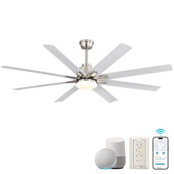 52 in. Smart Indoor Windmill Nickel Ceiling Fan with Integrated LED Light and Remote, 6 Speeds Quiet DC Motor Included