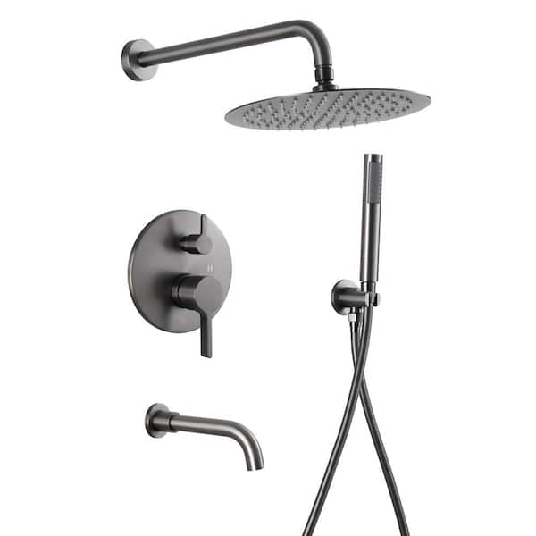 Mondawe Round 3 Outlets 1-Spray Patterns Shower Faucets Set with 2.5 GPM 10 in. Wall Mount Dual Shower Heads in PVD Black