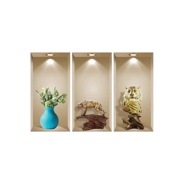 MI ALMA Multi-Color 3D Design Niche Wall Decal-Set of 3 Easy To Apply, Stunning Decorative Stickers For Home and Office