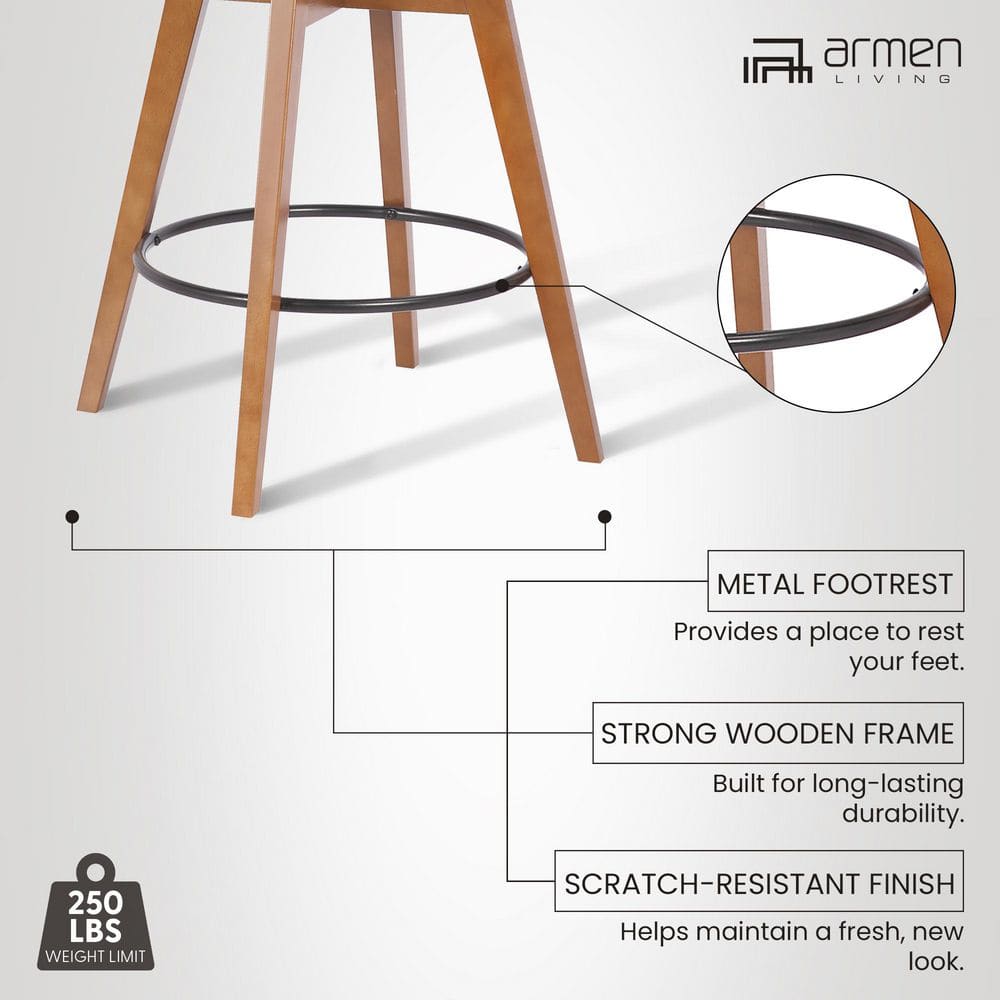 Gray Faux Leather and Walnut Wood Swivel Bar Stool