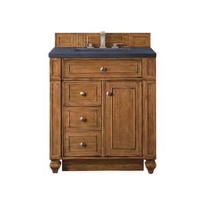 Bristol 30 in. W x 23.5 in. D x 34 in. H Bathroom Vanity in Saddle Brown with Charcoal Soapstone Quartz Top