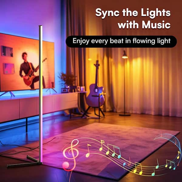 TJOY 56 in. Black L-Shaped Smart Dimmable Standard Floor Lamp for
