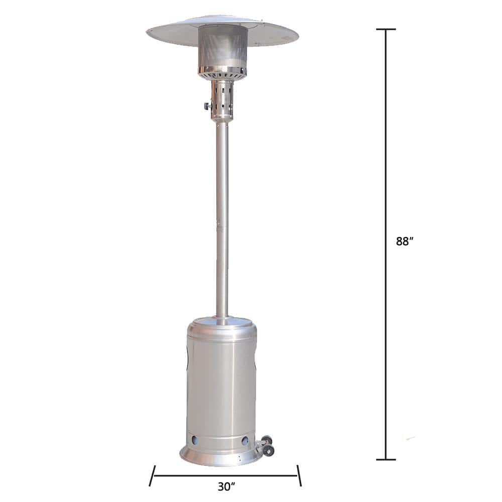 88 in. Silver Stainless Steel Standing Patio Heater with Portable Wheels