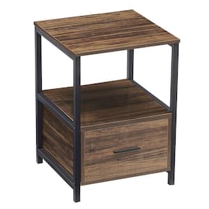 1-Drawer Brown Square Modern End/Side Table, Night Stand with Open Shelf 22 in. H x 15.7 in. W x 15.7 in. L