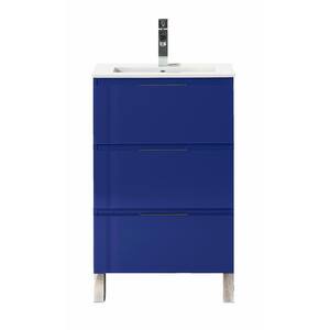 Malmo 20 in. W x 14 in. D x 34 in. H Freestanding Marino Bathroom Vanity in Blue with Porcelain Top