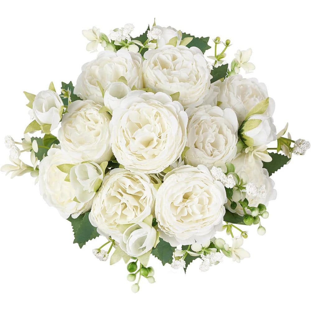 12.6 in. White Indoor Artificial Peony Flowers in Silk Bouquets for Home Decor price history on PriceWatchPro