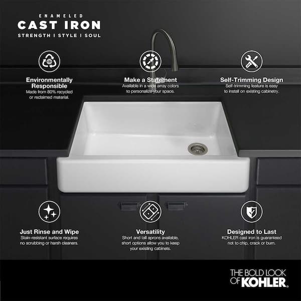Whitehaven Undermount Farmhouse Apron Front Self-Trimming Cast Iron 32.5 in. Single Bowl Kitchen Sink in White Whitehaven Undermount Farmhouse Apron Front Self-Trimming Cast Iron 32.5 in. Single Bowl Kitchen Sink in White
