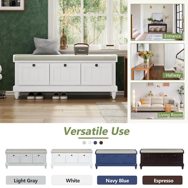Harper & Bright Designs White Dining Bench with Cushioned Seat