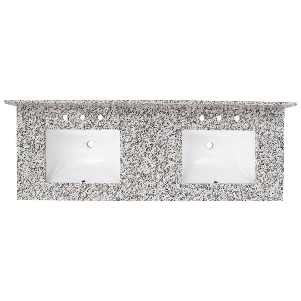 61 in. Gray Granite Bathroom Vanity Top with White Undermount Sink