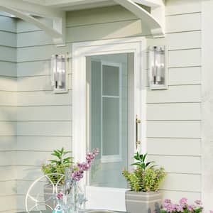 Cavanaugh 15.75 in. 2-Light Brushed Nickel Outdoor Hardwired Wall Lantern Sconce with No Bulbs Included